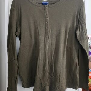 Olive Green Long Sleeve Henley Shirt